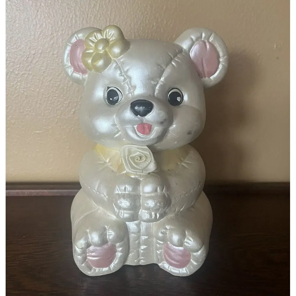 Vintage Teddy Bear Piggy Bank Ceramic Nursery Decor Baby Room Coin Bank